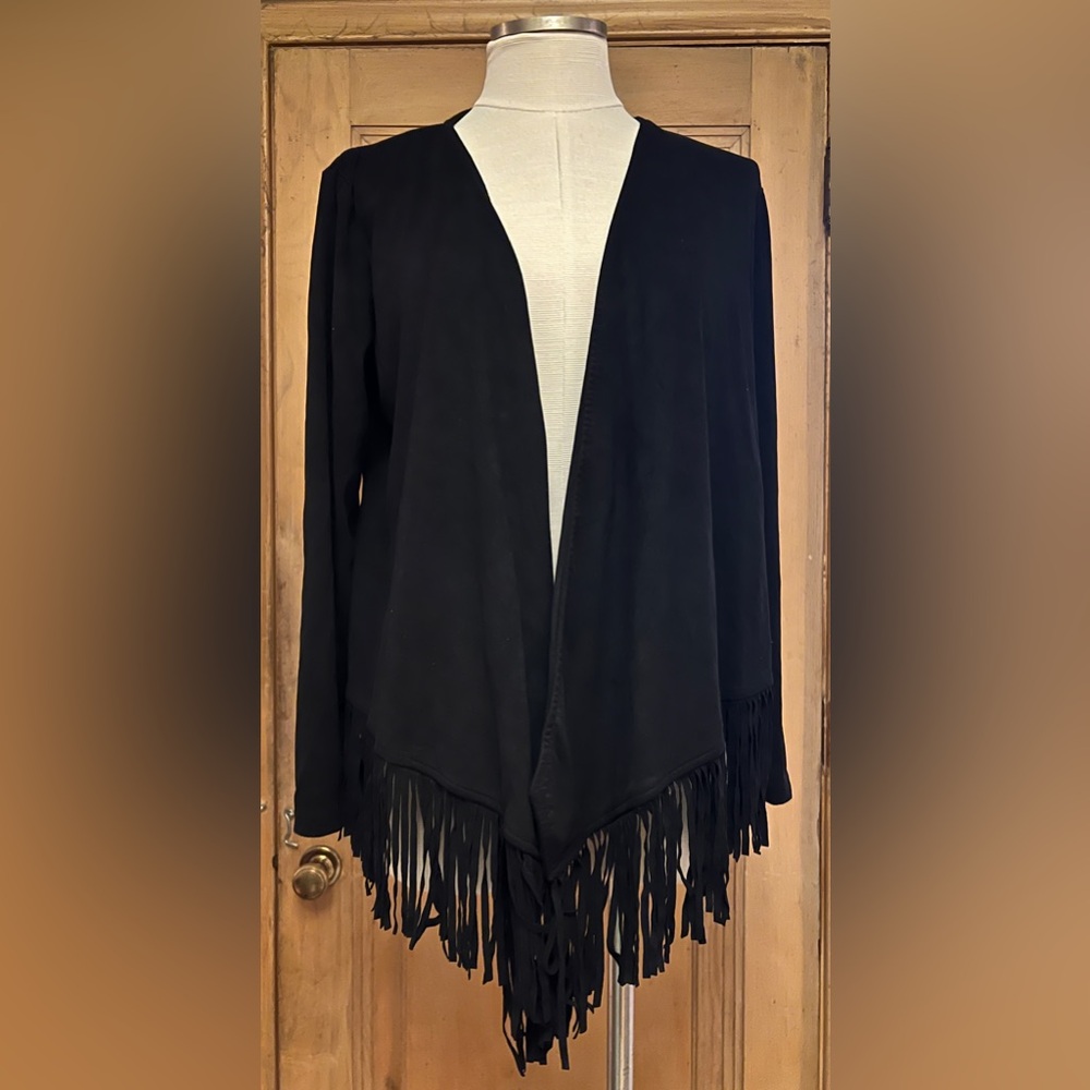 AMERICAN RAG CIE faux suede black fringe L